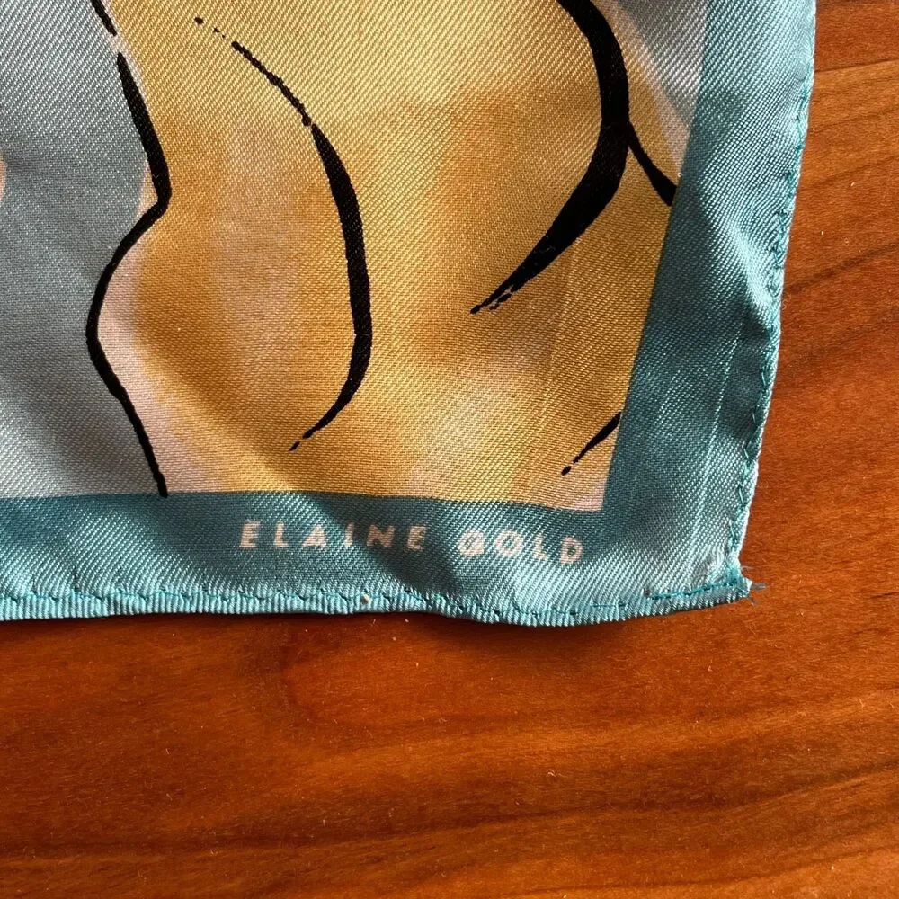 Vintage Elaine Gold Seashell and Fish Silk Scarf